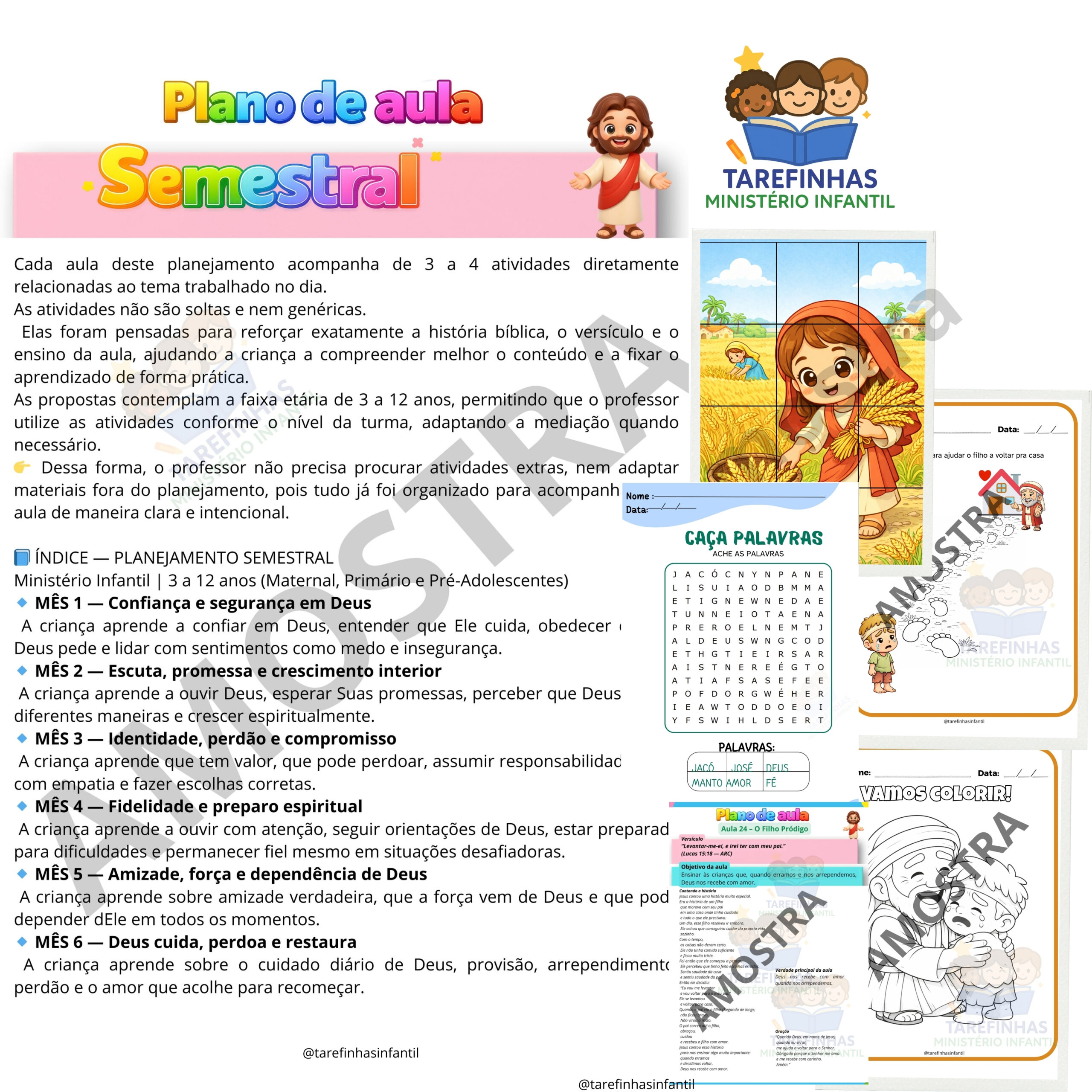 Planejamento de aulas semestral (1ªsemestre) Ministério Infantil 3 a 12 anos com atividades - Imagem 2