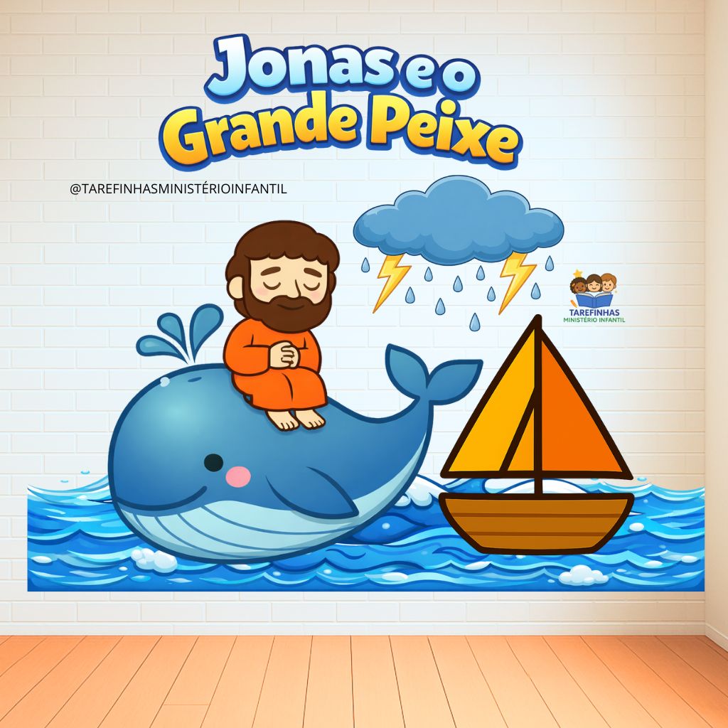 Cenário painel Jonas e o Grande Peixe – Ministério Infantil
