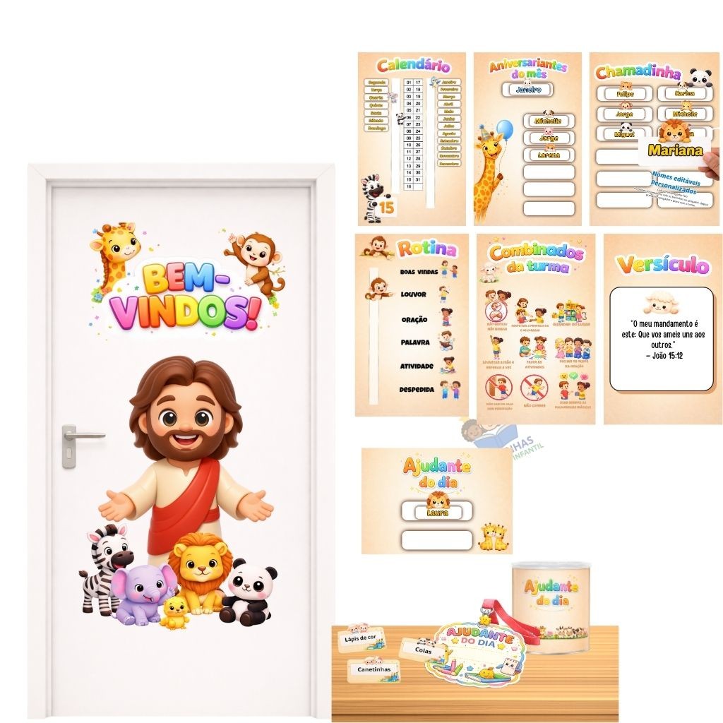 kit sala Ministério Infantil Tema Animais