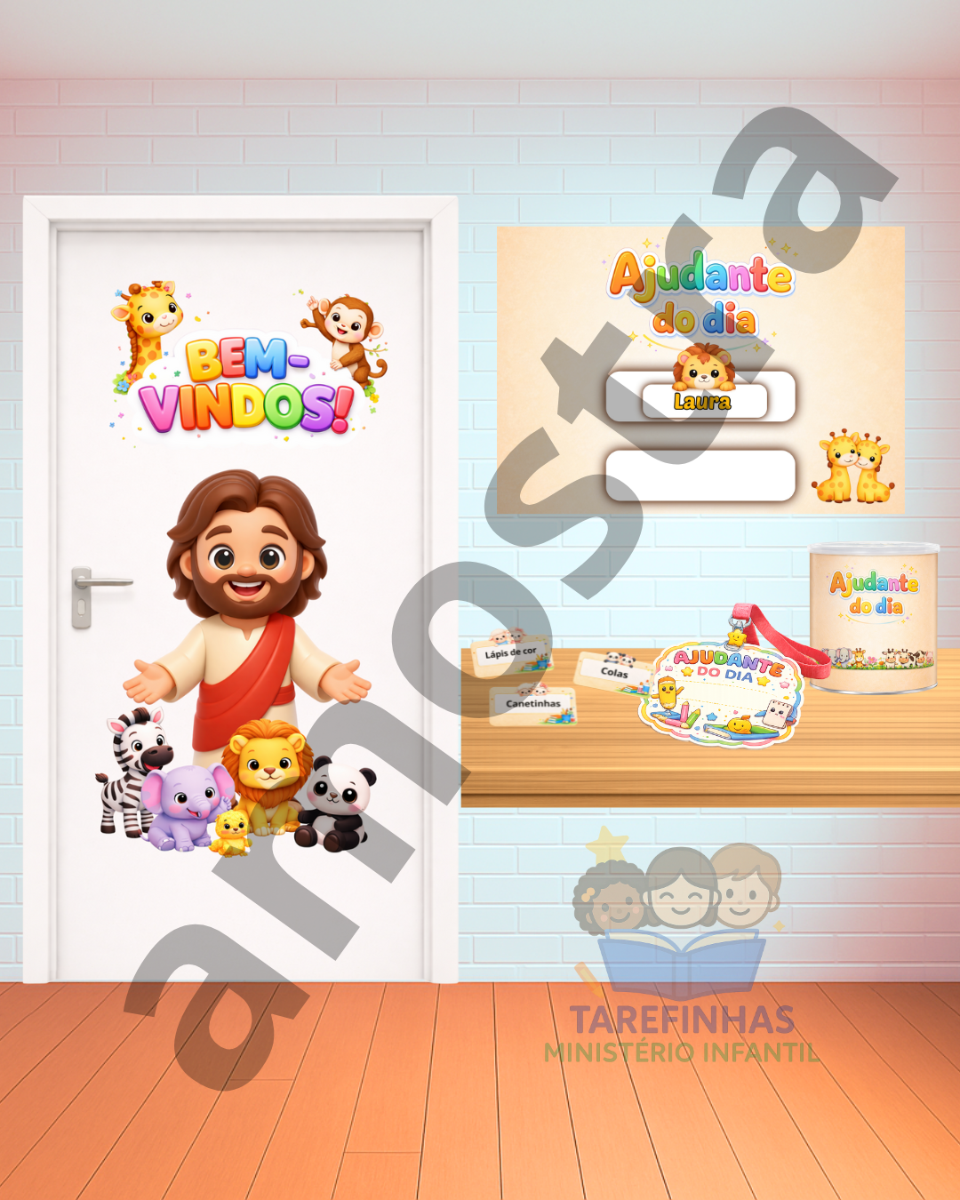 kit sala Ministério Infantil Tema Animais - Imagem 8