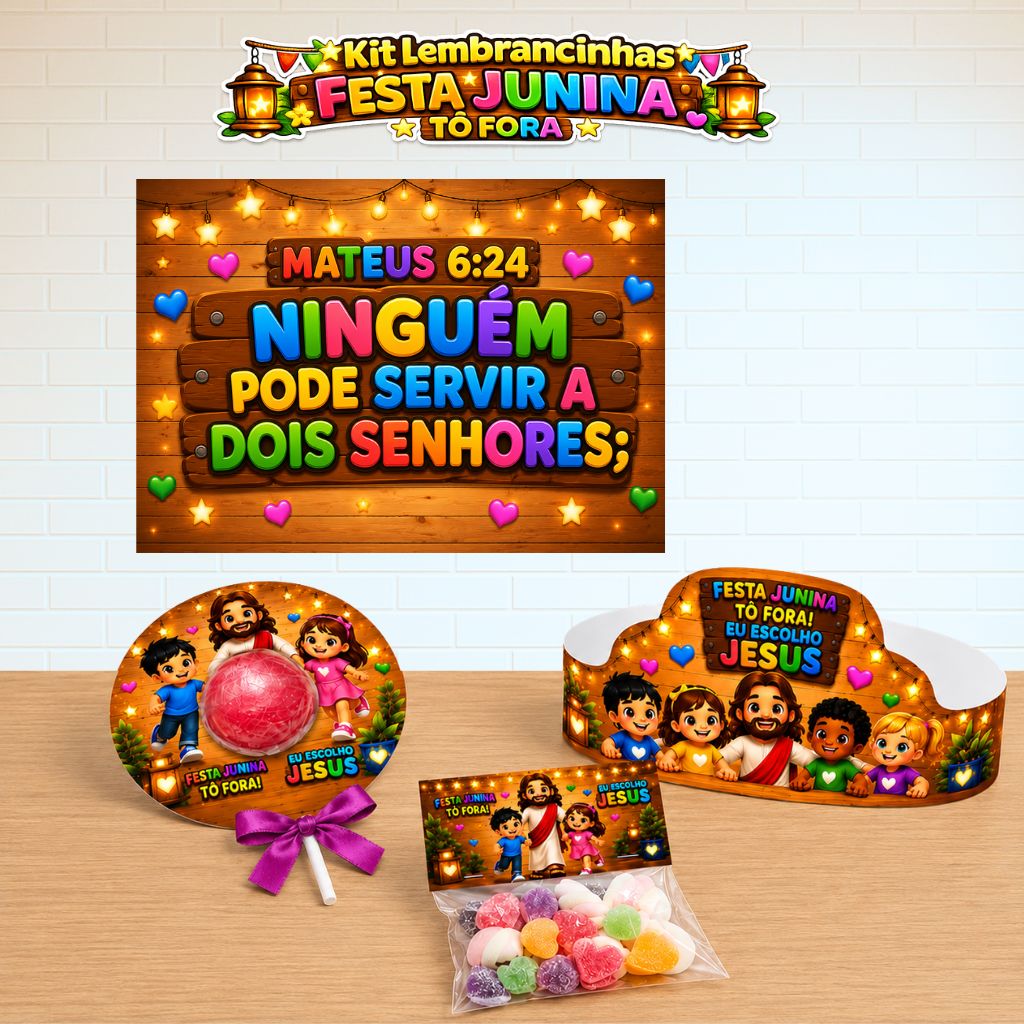 Kit Lembrancinha Festa Junina tô fora Eu escolho Jesus