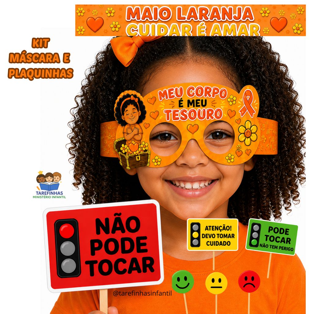 Kit Maio Laranja Mascara e Plaquinhas