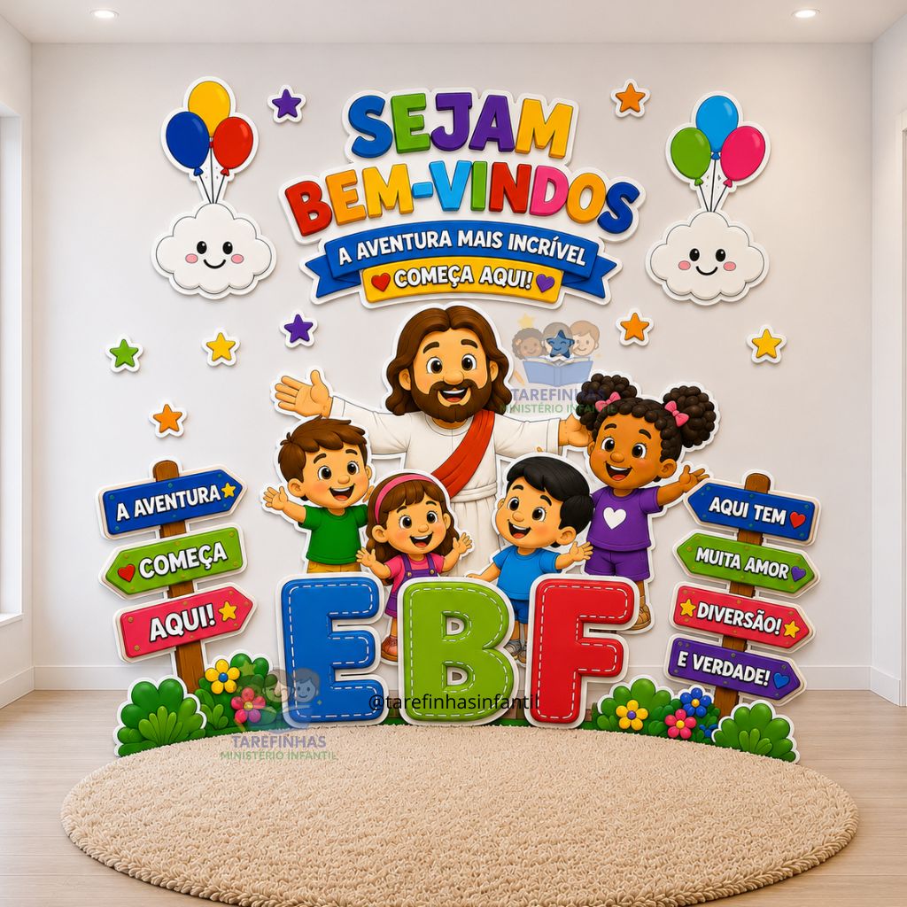 Cenário Painel Digital EBF Jesus e as Crianças para imprimir